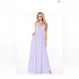 Azazie Mimi Flowy V-neck Chiffon Long Dress Lilac. Size is A16.